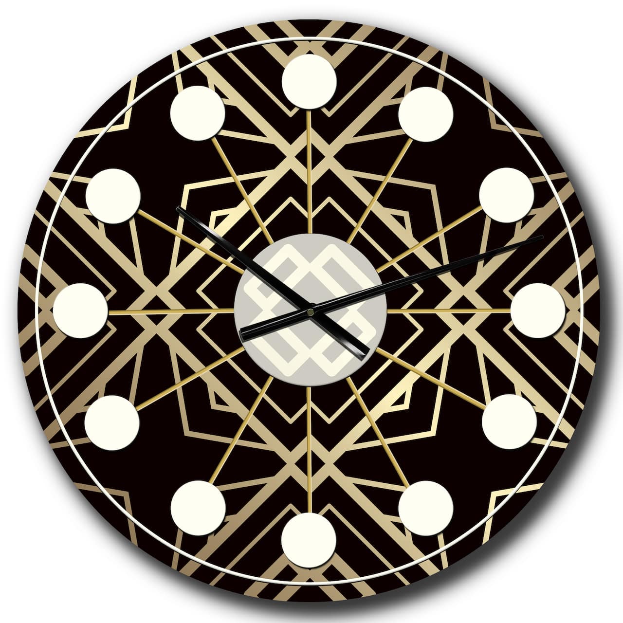 Designart Gold & Black Art Deco Pattern Mid-Century Modern Wall Clock